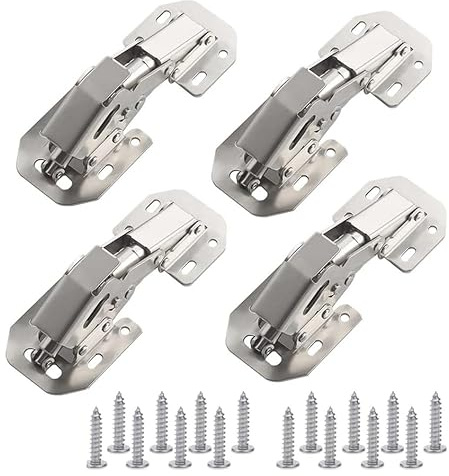 4-Pack Concealed Hinges for Frameless Cabinet Doors, no pre-Drilling Required, Surface Mount Hinges Medium 4pcs