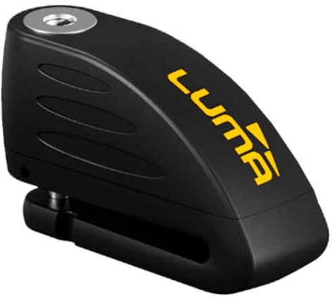 LUMA 913 Candado Disco con Alarma 100 dB, Sensor Movimiento/Ataque, Acero Endurecido Anti Taladro, 2 Llaves + 8 LR44 + Espiral Antiolvido, RCT 5.5/10, Moto/Bici (Negro)