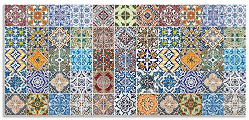 ARTland Spritzschutz Küchenrückwand aus Alu für Küche Herd Spüle 120x55 cm (BxH) mit Motiv Fliesenmuster Abstrakt Landhaus Fliesenoptik Orient Bunt T9OM