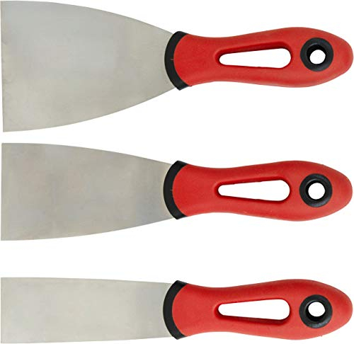 Connex Juego de espátulas para pintor (3 piezas, 40 mm, 60 mm y 80 mm, mango y hoja 2K de acero inoxidable, para masilla y raspado de pintura o papel pintado/espátula universal/espátula de mango /