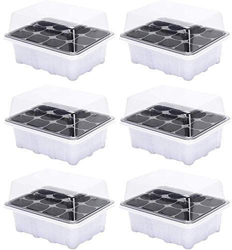 KUANDARMX Sehr gut 6 Stück Anzucht Set Gewächshaus Anzucht Schale Töpfe Zimmergewächshaus für 12 Anzuchttöpfe Anzuchtset Mini-Gewächshaus Anwesend, White
