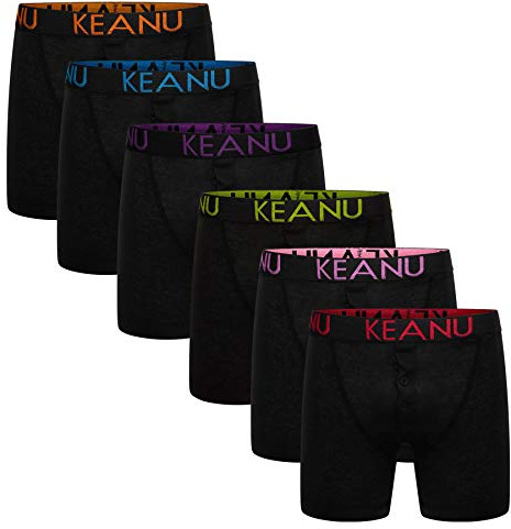Keanu 6 Pack Mens Black Boxers - Black Band/Neon Text - Medium - KM166-M