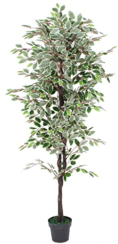 Decovego Kunstpflanze Künstliche Pflanze Benjamin Ficus künstlicher Baum Künstlich im Topf Pflanzen Plastik Zimmerpflanze wie Echt Deko Innendekoration 180 cm