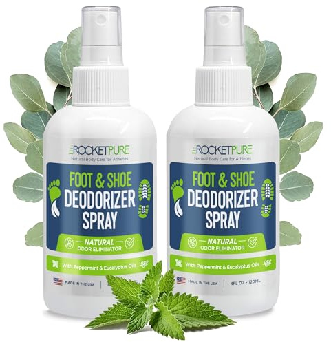Rocket Pure Natural Foot and Shoe Deodorizer Spray, Deodorant and Odor Eliminator for Smelly Feet, Smell Remover, Formulated with Essential Oils, Made in the USA, Mint, 4 fl oz (Pack of 2)