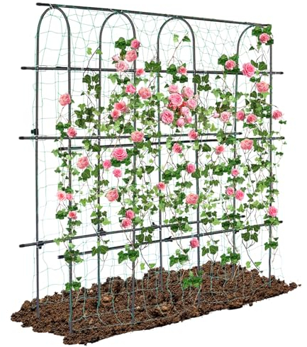 Kalolary Rankgitter für Kletterpflanzen, 1,8 x 1,8 m, großes Rankgitter für Garten, Gurken, U-Rahmen, Gemüse, Bohnen, Obstanbau, rostfreies Metall, Pflanzenkletterstütze für Innen- und Außenbereich,