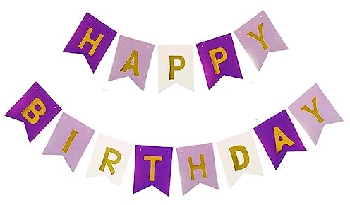 Quirki Happy Birthday Banner Bunting Purple Mix with Shimmering Gold Foil Letters for Girls Women Party Decorations