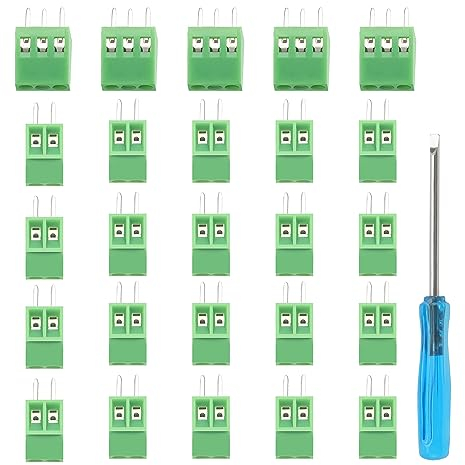 YIXISI 25 PCS PCB Mount Screw Terminal Block, 2.54mm Pitch 2 Pin/3 Pin Screw Terminal Block Connector, for Arduino DIY Project, Green
