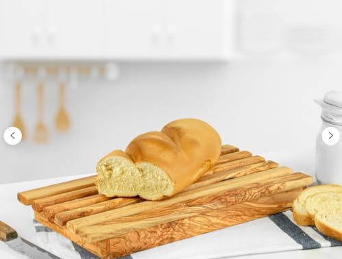 M´Zaytouna Planche à pain avec compartiment ramasse-miettes, élégante planche à découper en bois d'olivier de qualité supérieure, 100 % faite main, planche à pain/baguette avec compartiment