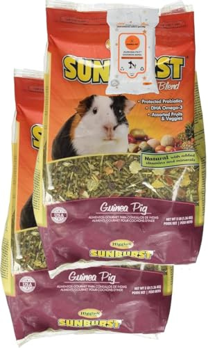 Higgins Sunburst Gourmet Guinea Pig Food, 3 lb Bags (2-Pack) with AuroraPet Wipes