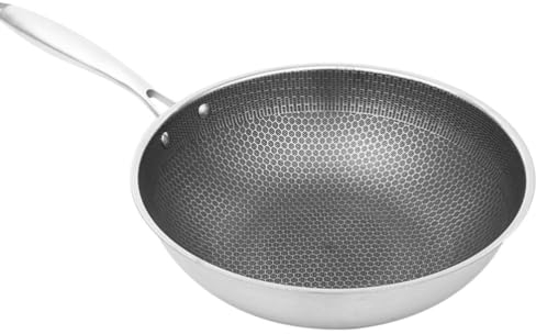 DEARMAMY Un Raccordo Padella Wok Antiaderente A Nido D'ape Da 21 Pollici/54 Cm Con Manico In Acciaio Inossidabile Wok Per Friggere In Cucina Solo Padella Wok Anti-aderente