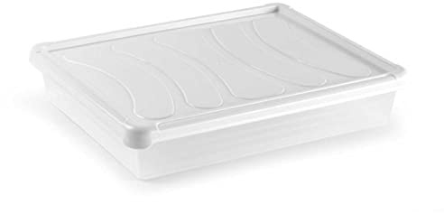 Tradineur Lot de 4 plateaux frigorifiques avec couvercle en plastique réutilisables pour servir de nourriture, snack, fabriqué en Espagne, 4 l 35 x 27 x 6,5 cm Blanc