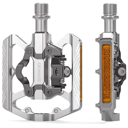 Mountain Bike Pedals - Dual Function Flat and Clipless Pedal - Bicycle Pedals with Reflectors Compatible with SPD, Platform Pedals for BMX Spin Exercise Peloton Trekking Bike (Silver)