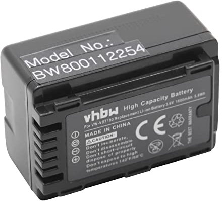 vhbw 1x batteria sostituisce Panasonic VW-VBT190 per videocamera camcorder (1600mAh, 3,6V, Li-Ion) con infochip