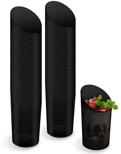 Horeca Collection - Pack 50 Uds Vaso Cónico Asimétrico Negro - 80 cc - Vasitos Aperitivo - 4,5 x 8 cm - Postres - Reutilizables - Cuencos - Finger Food - Entrantes - Catering - Cóctel