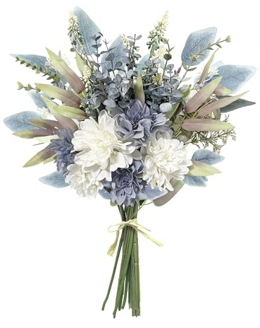 Aoztio Artificial Flowers Bouquet, Silk Flowers Blue Fake Flowers Arrangement Faux Flowers for Home Decor, Vase Arrangement, Wedding Bouquets, Table Centerpieces Decor (Blue White No Vase)