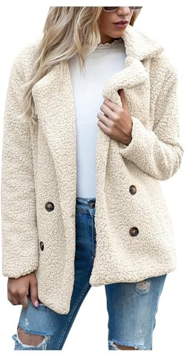 Générique Manteau Femme Hiver Casual Parka Bouton Doudoune Capuche Veste Polaire Automne Pull Long Chic Shaggy Pas Cher Blanc 3XL