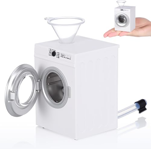 BESTonZON Modèle Miniature Machine À Laver 1:12 Rechargeable avec Porte Rotative Et Vêtements Lavables Jouet Interactif pour Maison De Poupée Accessoire De Jeu