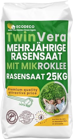 Semillas Cesped Resistente con Trebol Enano 25kg para 1000m² - Mezcla de Crecimiento Rapido y Cesped Natural - Ideal para Jardin Sombra y Sol