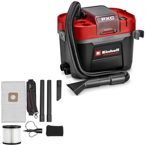 Einhell Aspirasolidi e liquidi Professional TP-VC 18/10 Li BL L-Solo Power X-Change (18 V, Brushless, serbatoio 10 l, 2 livelli di asp., incl. filtro a soffietto, bocchette di asp., batteria esclusa)