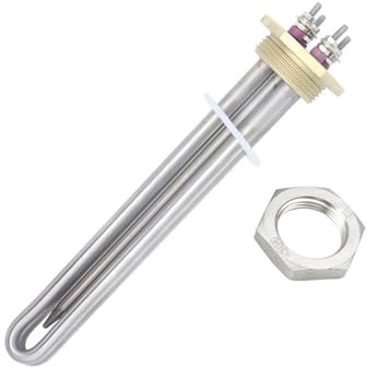 Riscaldatore ad Immersione con Flangia in Rame DN32 48V 1500W CC Resistenza al Riscaldamento in Acciaio Inossidabile BSP da 1 1/4 con Tubo sonda (Dado riscaldatore)