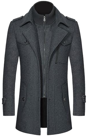 Ullrock för män med dubbel krage vinter tjock krage medellång trenchcoat