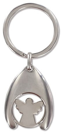 Butzon & Bercker Schutzengel Schlüsselanhänger mit Einkaufswagen-Chip aus Metall - Engel Anhänger als Geschenk für Führerschein, Kommunion, Konfirmation & Geburtstag