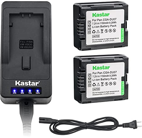 Kastar LED Super Fast Charger & Camcorder Battery X2 for Panasonic CGR-DU06 CGA-DU07 CGR-DU07 NV-GS330 GS508 MX500 PV-GS180 GS400 GS500 SDR-H48 H250 H280 VDR-D160 D308 D310 D400 M55 M70 M75 M95 M250