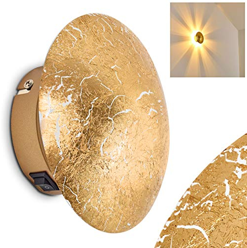 Wandlampe Mezia, runde Wandleuchte aus Metall in Gold mit Lichtspiel an der Wand, 1 x G9, Innenwandleuchte mit Strahlen-Effekt in Blattgold-Optik, ohne Leuchtmittel