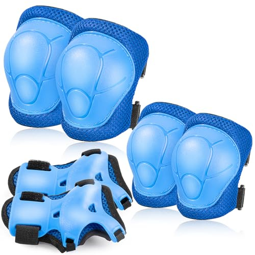 BOSONER Kids Knee and Elbow Pads, 6 In 1 Kids Knee Pads Set Protective Gear Set Knee Pads and Elbow Pads for Children with Wrist Guards for Rollerblading, Inline Skating, Bicycle, Skateboad, Scooter
