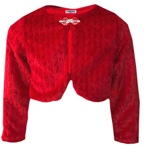 Aelstores Bolero Rojo De Piel Sintética Para Ocasiones Especiales Para Niñas Acolchado Manga Larga Bolero Tippet Cierre De Broche De Diamante Traje Para La Nieve Acolchado Chaqueta Con