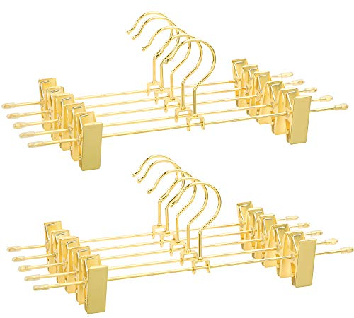 SONGMICS Hosenbügel aus Metall, 10 Stück, Kleiderbügel, 31 cm, mit 2 rutschfesten Clips, für Röcke, Hosen, Unterwäsche, Bügel, platzsparend, rostfrei, um 360° drehbar, Gold CRI046G01