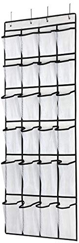 SAVERHO Over The Door Shoe Organizer, Hanging Shoe Organizer with 24 Mesh Large Pockets Door Shoe Rack Organizer for Men Women Kids Hanging Shoe Storage Bag.(White)