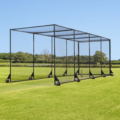 FORTRESS 360° Mobile Cricket Cage [Test Grade] | Pop Up Goals for Cricket | Cricket Set | Cricket Box Netting Cage System | Cricket Net Batting Cage | Sports Equipment (24ft, Without Padding)