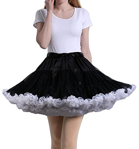 Tmade Gonna in Tulle da Donna, Tutù, Sottogonna, Tutu, per Feste, Cosplay, Rock Multistrato Gonfia, nero/bianco, Taglia unica