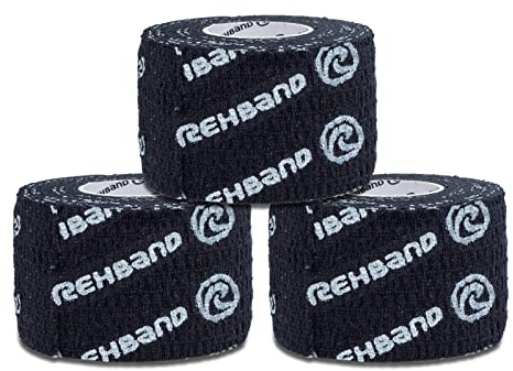 Rehband rutschfestes Hook Grip Tape 4,5 m, Daumentape für Crossfit, Powerlifting & Gewichtheben,100% Baumwolle, Farbe:Schwarz - 38 mm, Größe:3 Rollen