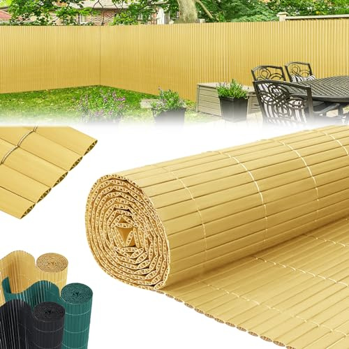 LZQ PVC Sichtschutzmatte Sichtschutzzaun Bambus, 5 x 1,2 m (L x B), Balkonverkleidung, Balkonumrandung, Blende mit verstärkten Lamellen, Garten, Balkon, Terrasse, Outdoor