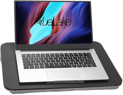 Portable Laptop Desk Fits Up to 16“ Laptops, with Tablet Slot, Built-in Cushion, Great for Home & Office,Lap Desk for Laptop,Lap Desk with Cushion (Black, Medium)