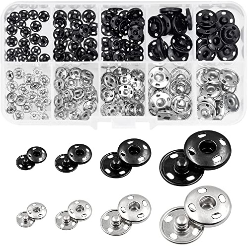 80 Ensembles de Boutons Pression à Coudre, 4 Tailles Boutons-Pression en Métal (6mm 7,5mm 8,5mm 12mm) Boutons Couture pour Vêtements Portefeuille Artisanat de Bricolage