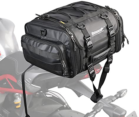 Rhinowalk Motorcycle Saddle Bag Motorbike Tail Bag Waterproof Expandable Pannier Bag Powersports Travel Luggage (Black, 26L)