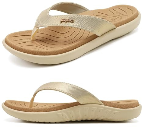jiajiale Tongs Femme Mode Orthopédique Cuir Confortable Soutien Voûte Plantaire Tongue Legere Yoga Mat été Plage Piscine Flip Flop Douche Antidérapante Caoutchouc Semell