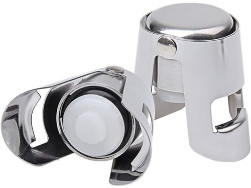 Lot de 2 bouchons de champagne en acier inoxydable pour bouteille de vin pétillant - Argenté