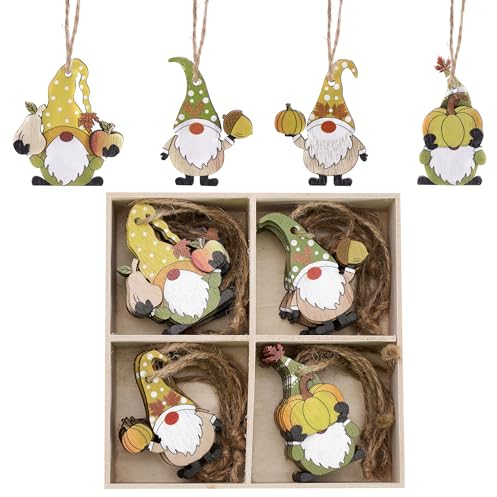 Valery Madelyn 24er Herbstdeko Holz Anhänger,Herbst deko zum aufhängen,Zwerg GNOME Kürbis für Deko Baum Fenster Tisch,Holzanhänger mit Schnur,Geschenk für Erntedankfest Thanksgiving,3D-Effekt,5cm