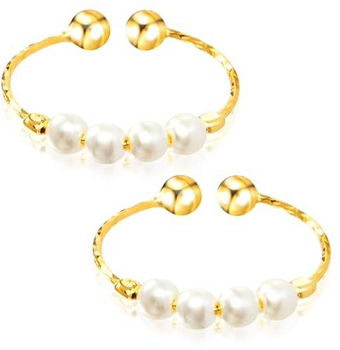 WUSANNA Anti-Stress Ring, 2 Stück - Fidget Ring mit Beweglichen Perlen, Verstellbar, Gold, für Damen & Geschenke