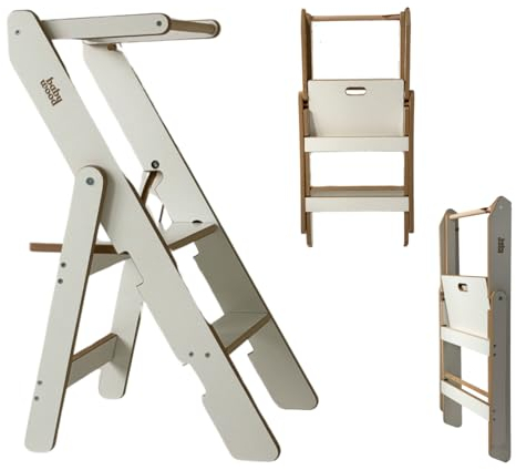 Lernturm Klappbar aus Holz, Lernturm faltbar, Küchenturm aus Holz, Klappbarer Küchenhelfer, Lerntower Montessori, Kleiner Lehrturm (Weiss)