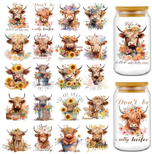 Luvart 20 Sheets Highland Cow UV DTF Cup Wrap for 11oz Mug