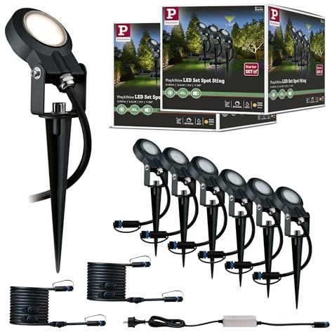 Paulmann 5217 Set Plug & Shine LED Gartenstrahler Sting 6er-Set IP67 rund 52 mm 3000K 6x6,4W 6x270lm 230/24V Anthrazit Aluminium