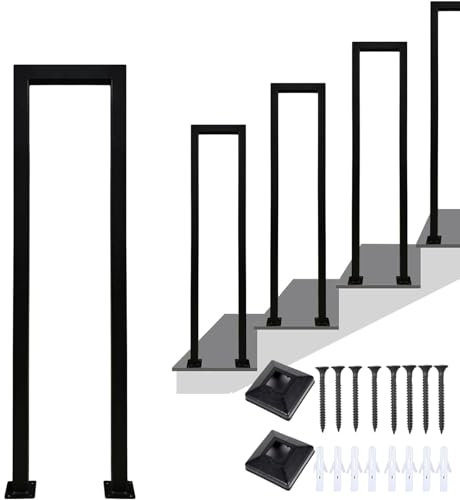 Treppengeländer Außen,Handlauf Schwarz,Geländer Außen,U-förmige Treppengeländer Innen, Handlauf Treppe, Geländer Treppe, für Balkone Flure Wohnungen Villen Geländer. (U-Schwarz, 90CM)