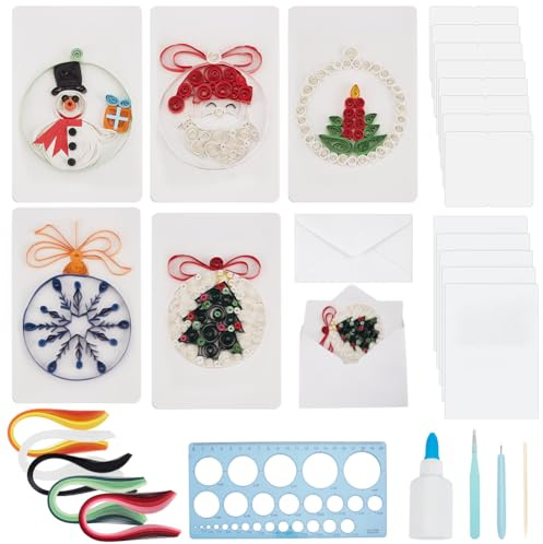 WEBEEDY 20 Set DIY Christmas Paper Quilling Greeting Card Kit - 640 Pieces, 6 Colors, Santa Claus Designs, Includes Tools & Instructions - Perfect for Adults & Beginners