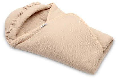 Sensillo Babyschale aus Musselin - für Sicherheit, Komfort und Wärme - verstellbare Kapuze - von Hand waschbar - sehr strapazierfähig und Abriebfest - 90x90cm - Beige