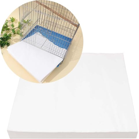 Allazone Lot de 100 Doublures en Papier Jetables Prédécoupées Absorbantes pour Cage à Oiseaux, Feuilles de Papier non Tissé pour Cage à Oiseaux, Papier Absorbant pour Oiseaux (20 x 27cm)